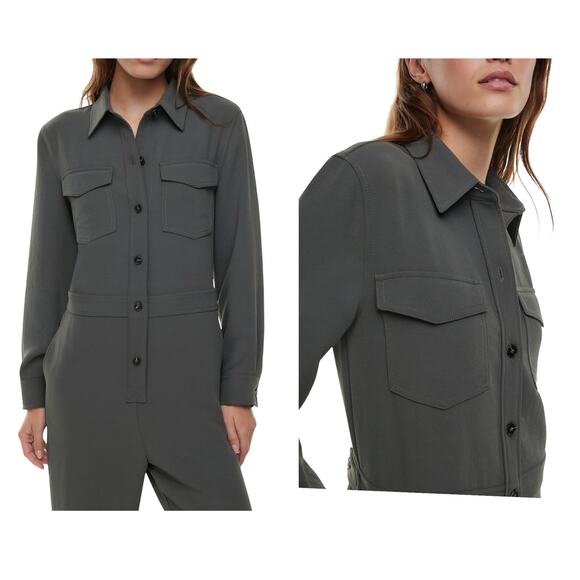 Aritzia Wilfred Utility Broiler Jumpsuit Gray Button Pockets Crepe Size Medium - Picture 2 of 13